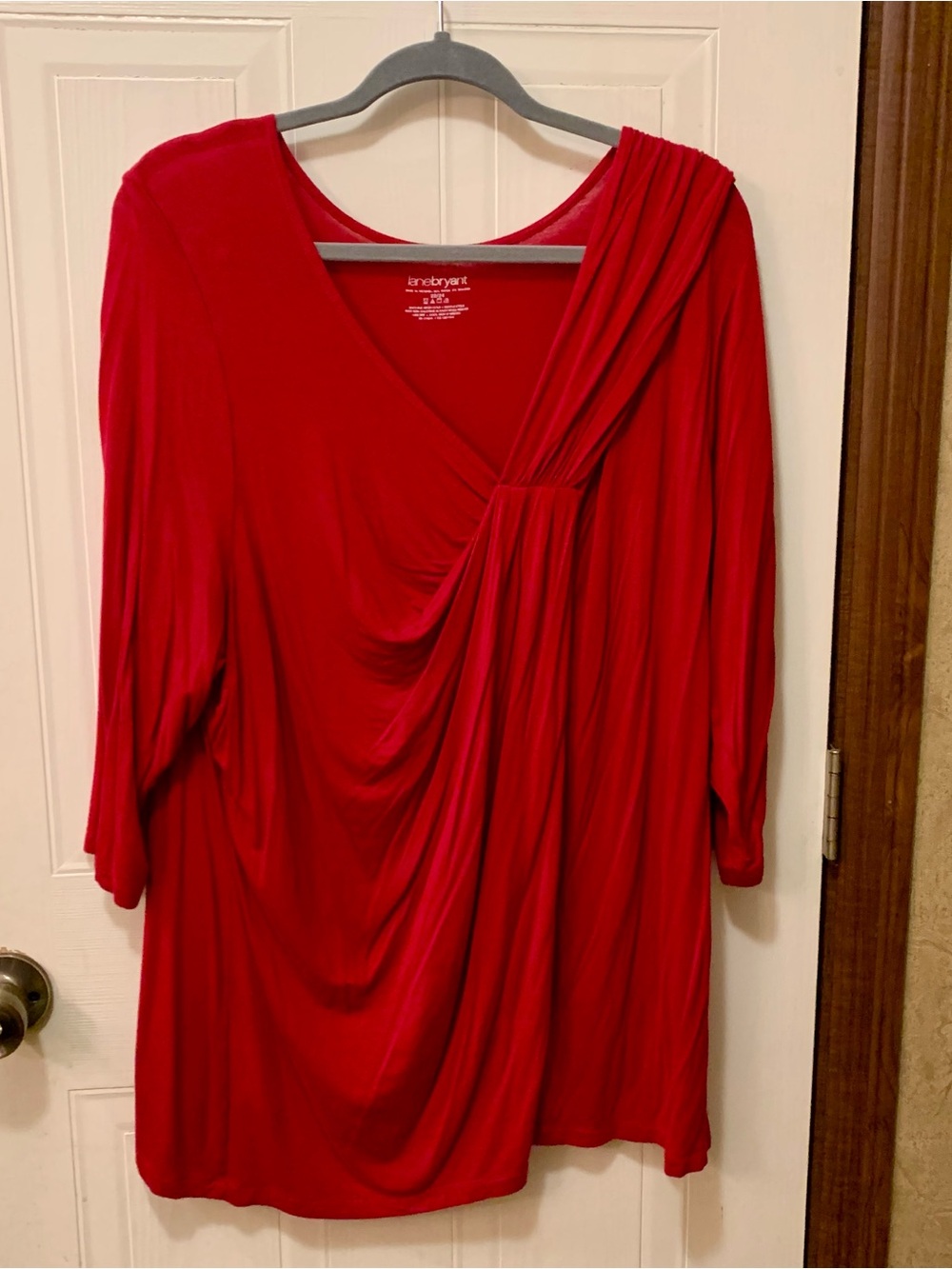 Lane Bryant Red Faux Wrap Draped V-Neck Top Size 22/24